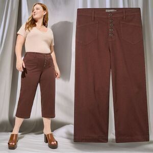 Torrid Brown Puce Crop Wide Leg Stretch Twill High Rise Patch Pocket Pant NWT